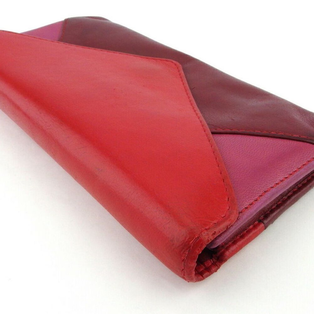 Auth Chloe Long Wallet Patchwork Bordeaux Pink Le… - image 6